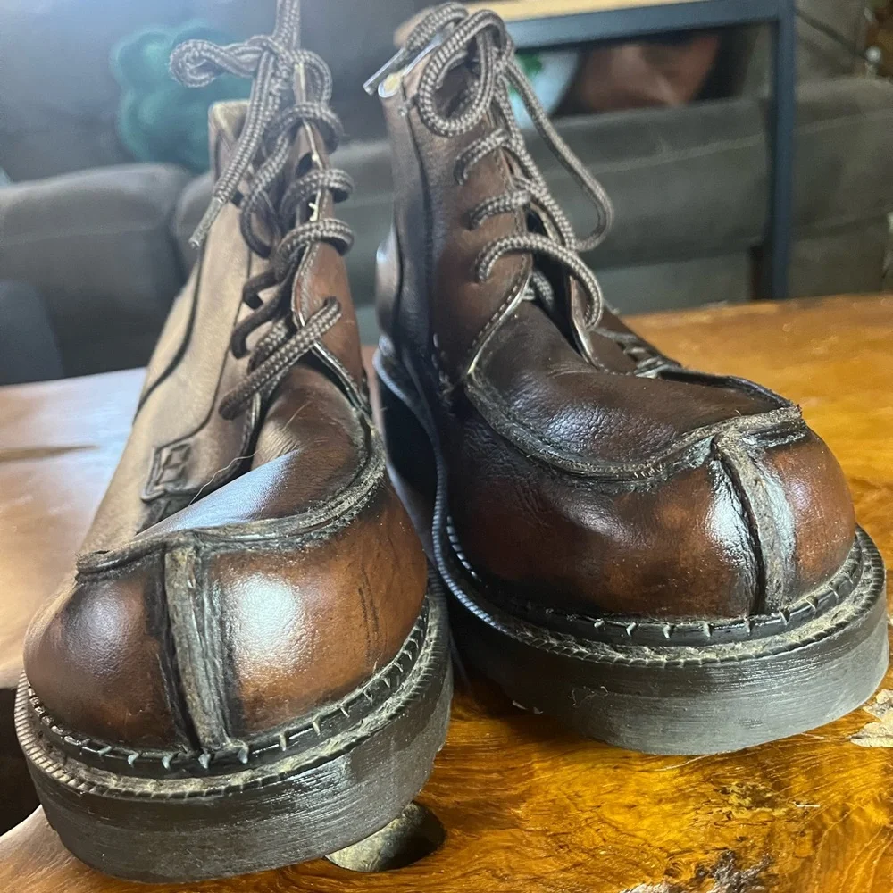 Unlisted by Kenneth Cole Brown Distressed Leather Moc Toe Lug Sole Boots Size 12